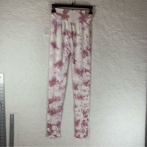 Love Tree Leggings Tie Dye Ribbed‎ Pull On Stretch Pink White Size M NWT 5788